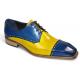 Duca Di Matiste "Lombardi" Ocean Blue/Yellow Genuine Italian Calf Leather Lace-Up Dress Shoes.